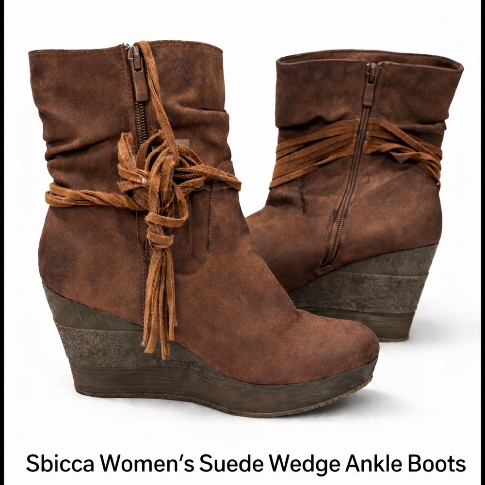 Sbicca Women's Tan Suede Wedge Ankle Boots size 9.5